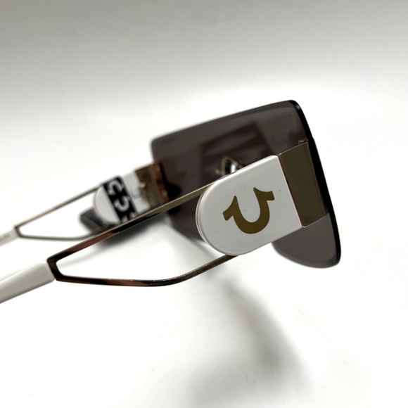 New TRUE RELIGION Shield Sunglasses White Acetate Rimless Metal Wide Leg main image 7